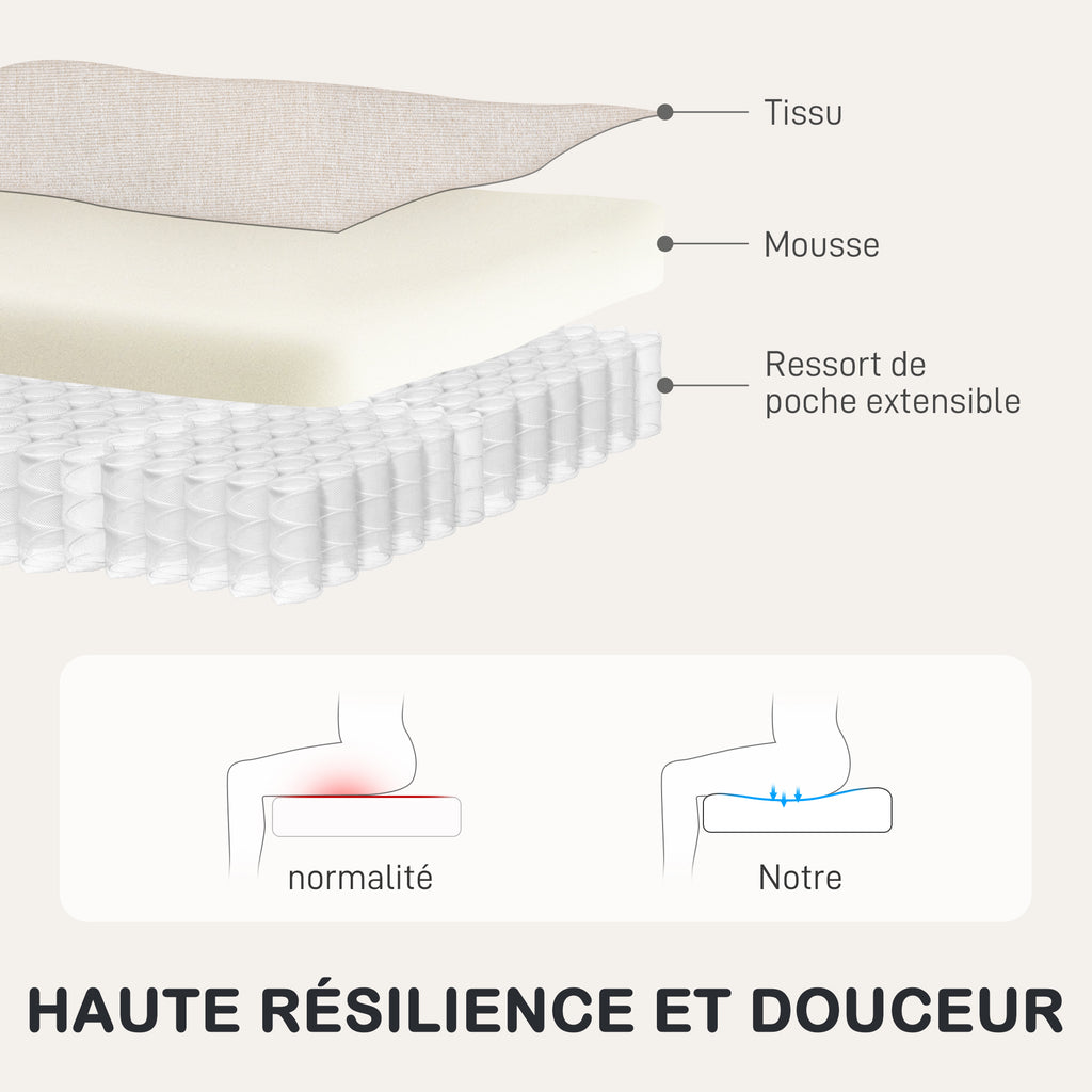 Fauteuil relax massant et chauffant avec dossier et repose-pieds réglable manuellement, poche latérale, beige-5