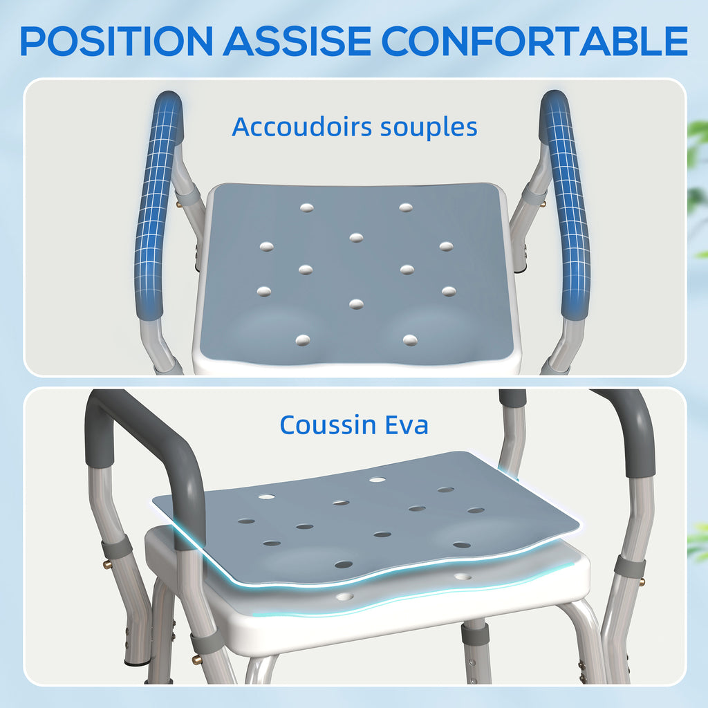 Tabouret de douche pour personnes âgées et handicapées avec accoudoirs, hauteur réglable, patins antidérapants, bleu-4