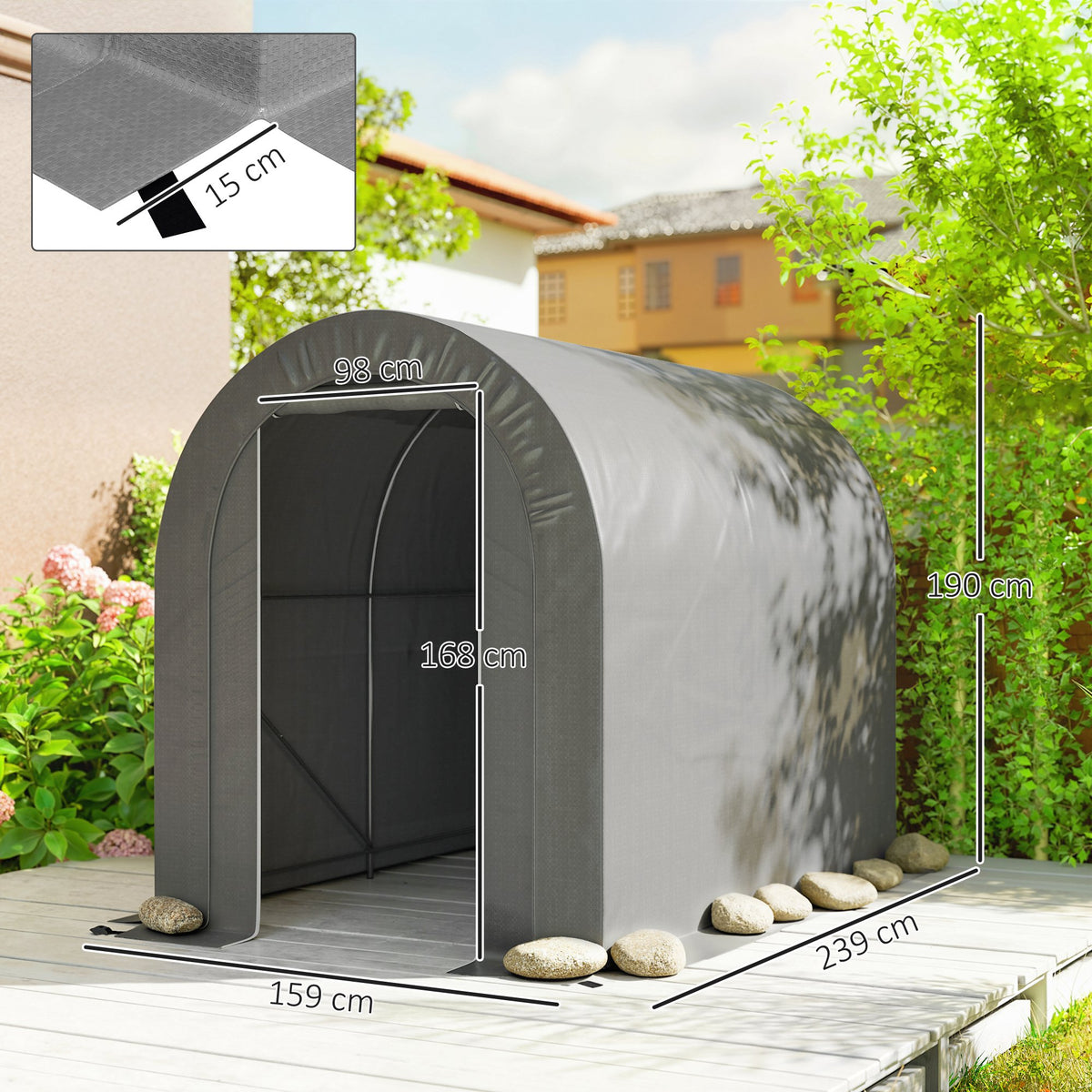 Abri de jardin tente de rangement extérieur abri de vélo garage pour vélo bâche en PE cadre en métal galvanisé gris-2