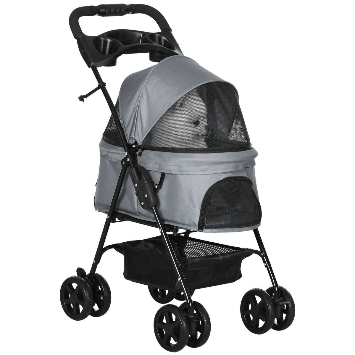 Poussette pour chien et chat pliable, 4 roues avec freins, tissu Oxford 300D imperméable, panier de rangement, gris-0