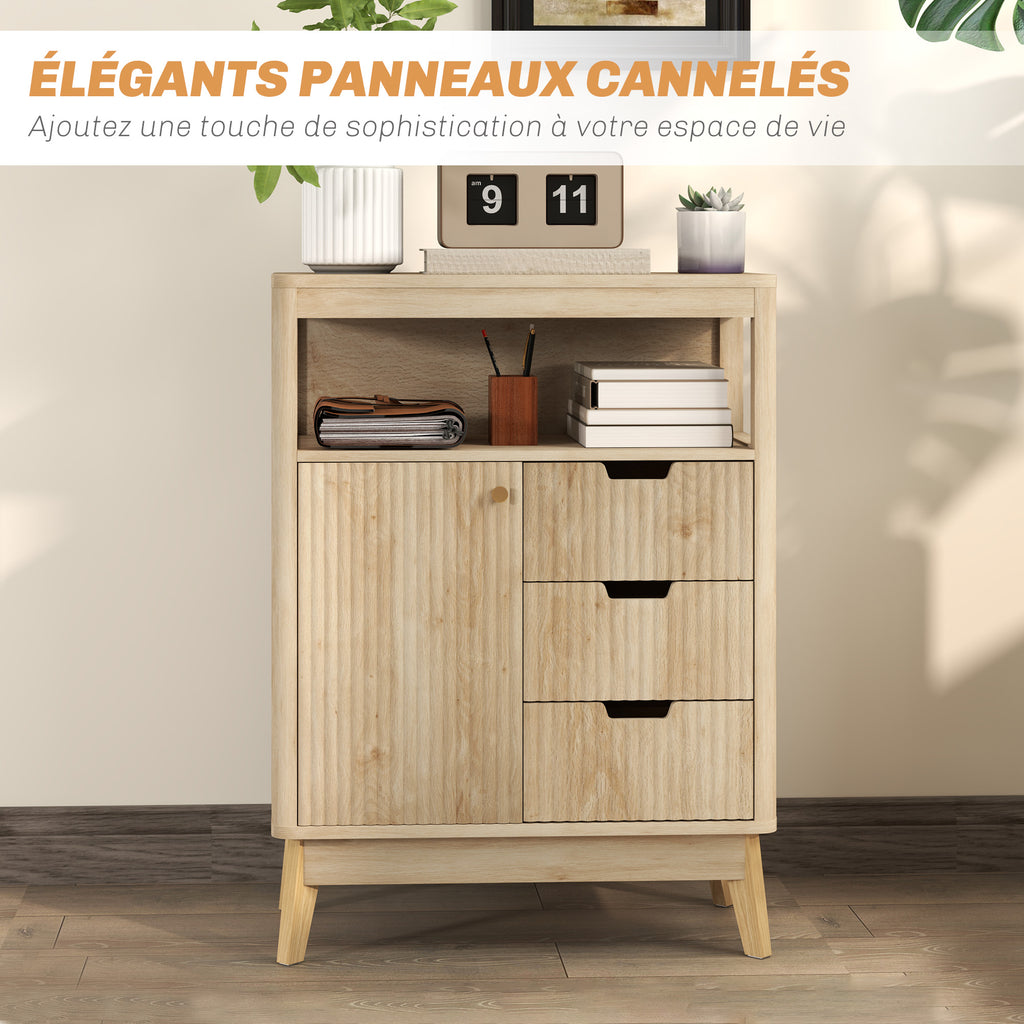 Buffet salon meuble de rangement avec placard à portes, étagère réglable et étagère ouvert, 60x30x81cm, bois naturel-3