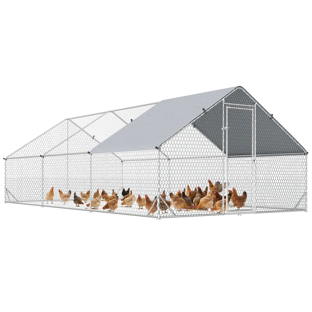 Enclos poulailler chenil volière extérieur 18 m² - Parc grillagé dim. 6L x 3l x 2H m Acier galvanisé-0