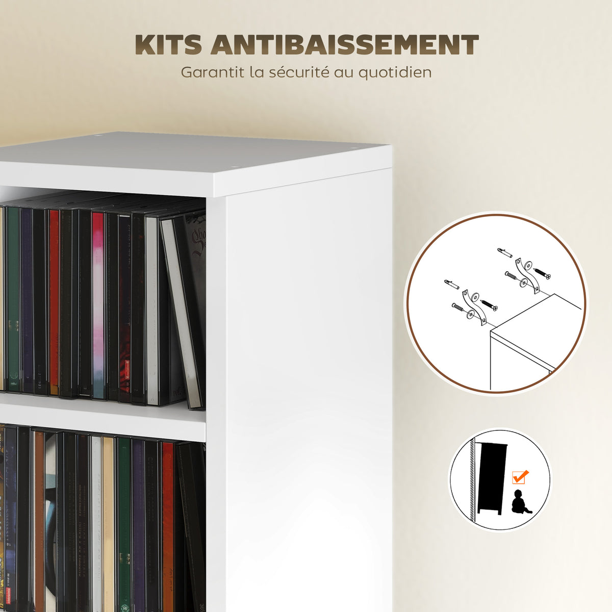 Lot de 2 étagères colonnes armoire de rangement CD-DVD 12 compartiments 21 x 22,5 x 88,5 cm capacité 204 CD blanc-6