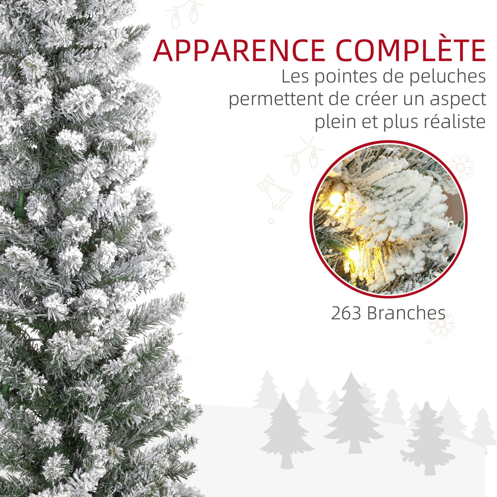 Sapin de Noël artificiel 150 cm avec éclairage LED blanc chaud, 263 branches enneigées, base en métal, réaliste et fin-5