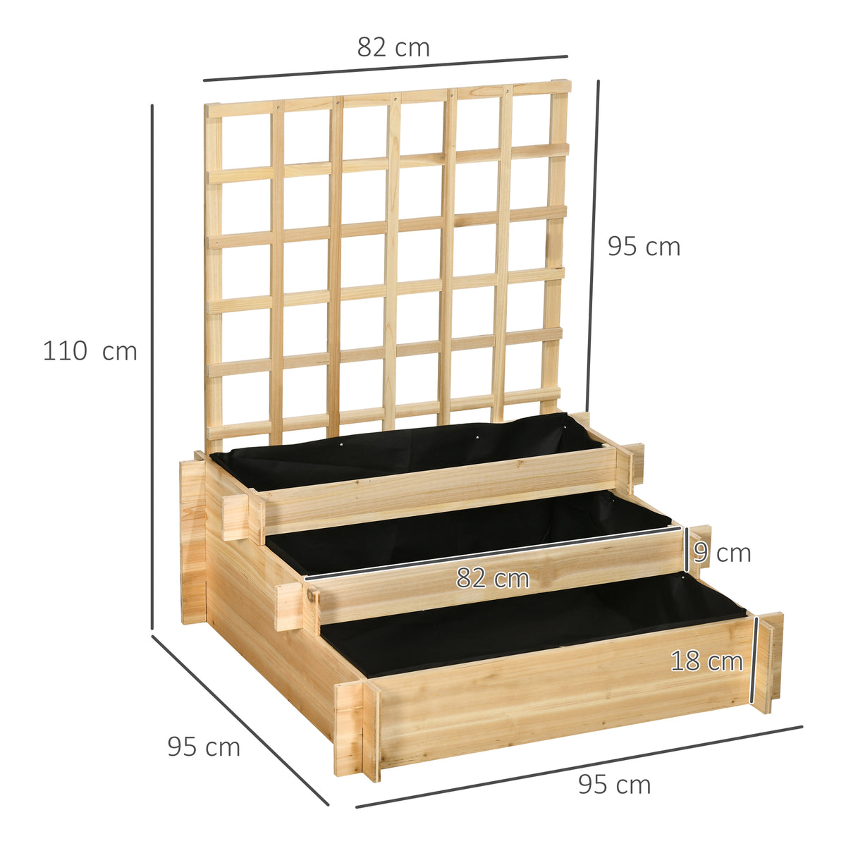 Carré potager jardinière à 3 étages avec treillis lit surélevé en bois pour plantes grimpantes légumes fleurs naturel-2