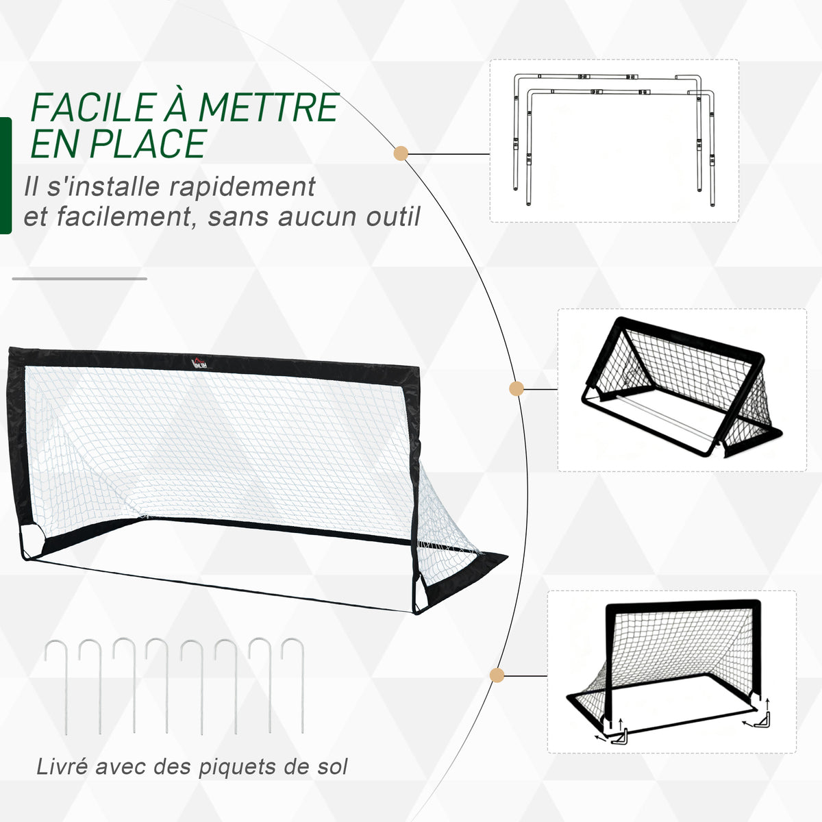 Lot de 2 but de foot extérieur, cage de foot portable avec sac de rangement en tissu Oxford 183 x 90 x 90 cm noir blanc-3