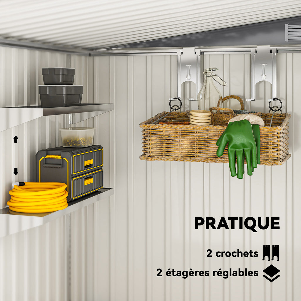 Abri de jardin 2,81 m² avec fondation, abri à outils extérieur adossé en acier galvanisé, 154x206,5x181cm, gris foncé-4