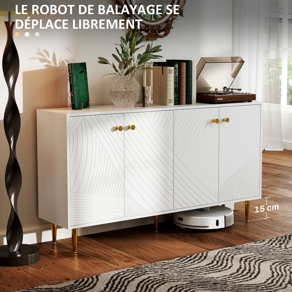 Buffet salon meuble de rangement avec étagères réglables, placards à portes, 140 x 35 x 77,5 cm, blanc-7
