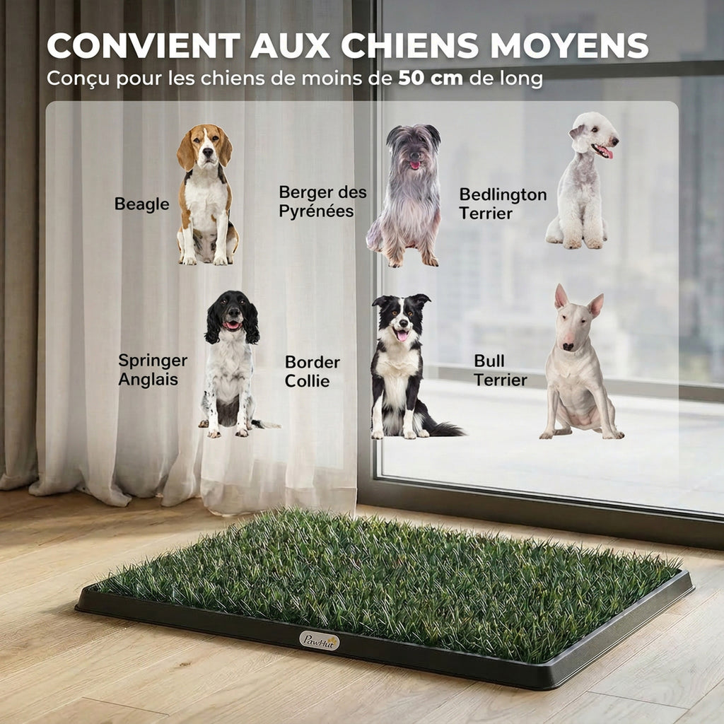 Toilette pour Chien Bac à Litière avec Tapis en Gazon Artificiel et Grille de Drainage PP Lavable 76x50 cm Noir-6