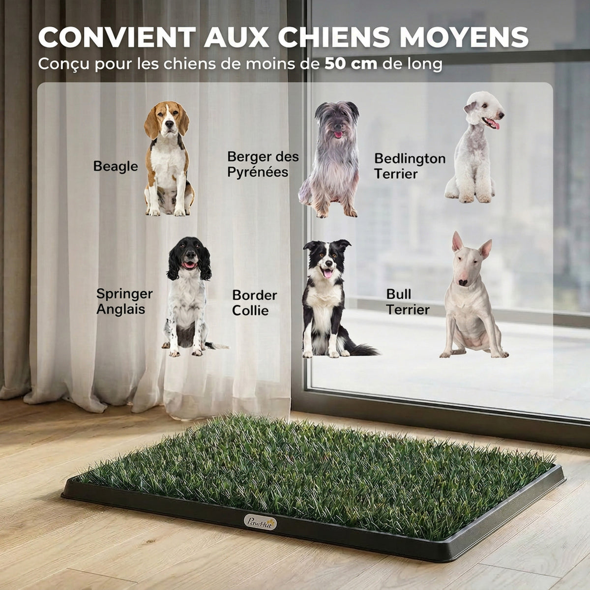 Toilette pour Chien Bac à Litière avec Tapis en Gazon Artificiel et Grille de Drainage PP Lavable 76x50 cm Noir-6
