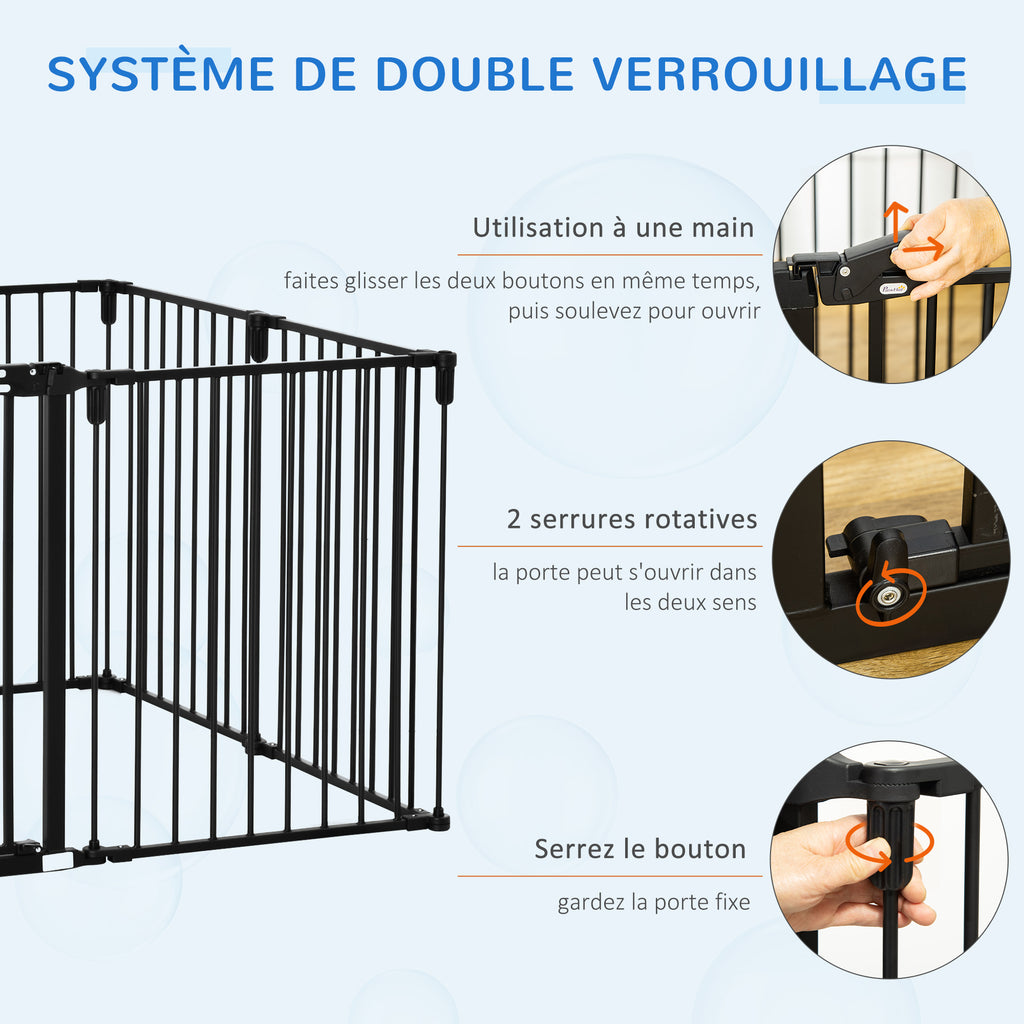 Barrière de Sécurité pour Cheminée, Parc Enclos Chien Pliable Modulable 8 Panneaux avec Porte, sans Perçage-3