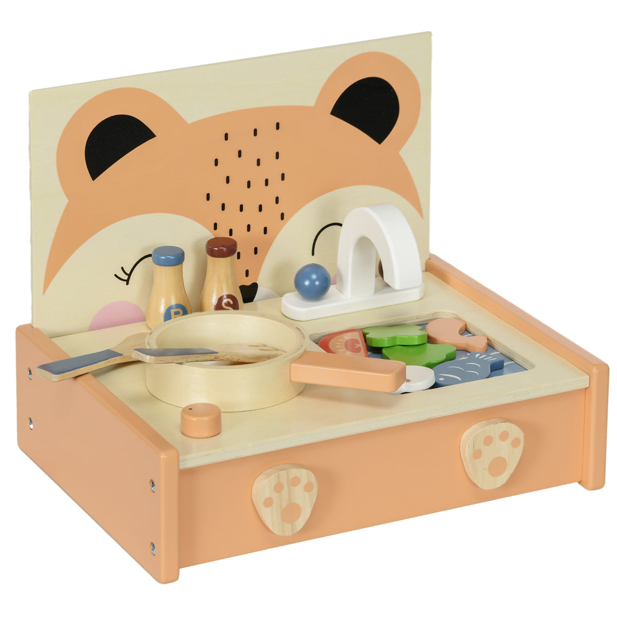 Mini-cuisine en bois jouet enfant avec 12 accessoires poêle spatule condiments fruits légumes - pour 3-5 ans --0