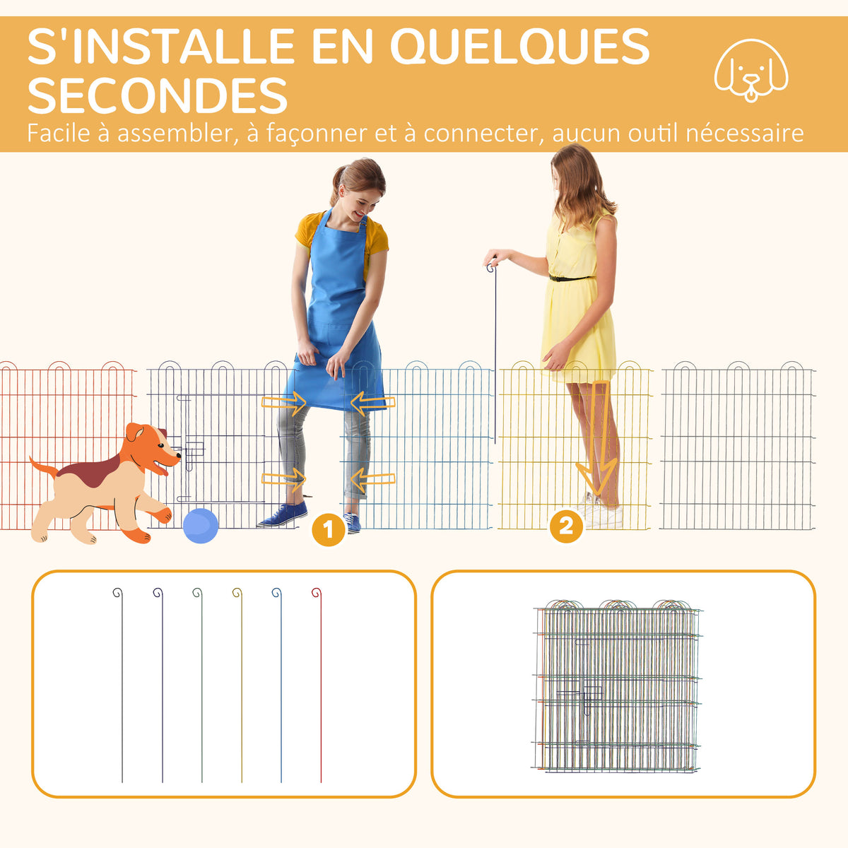 Enclos pliant en métal pour chiens lapins rongeurs petits animaux intérieur et extérieur 6 panneaux avec porte-3