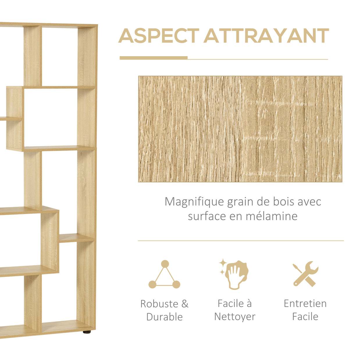 Bibliothèque étagère Zig zag Design Contemporain 70L x 24l x 178H cm Panneaux Particules Bois naturel-4