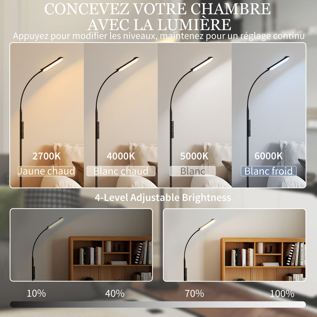 Lampadaire sur pied de salon avec télécommande, contrôle tactile, température couleur et luminosité réglables, noir-5