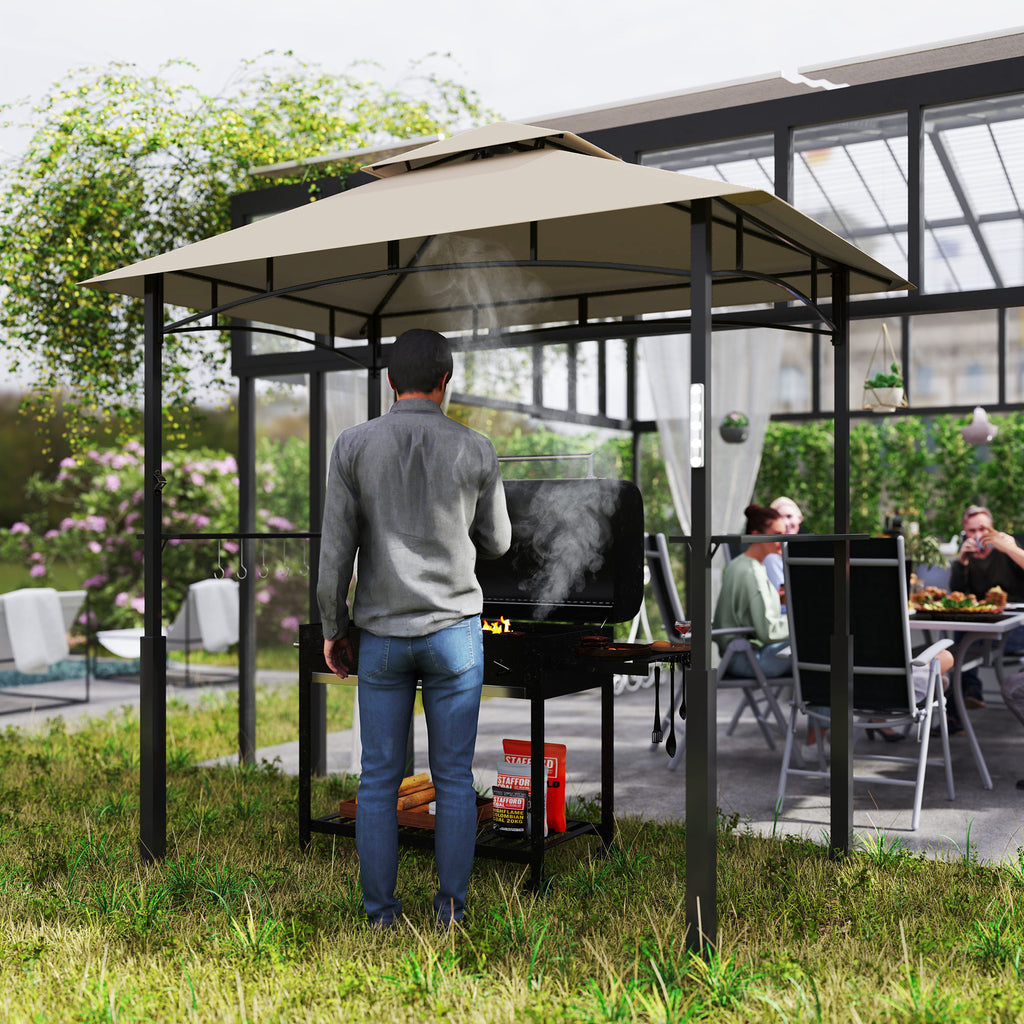 Tonnelle de barbecue à deux niveaux auvent de réception pour jardin avec lumière LED 243 x 148 x 248 cm kaki-8