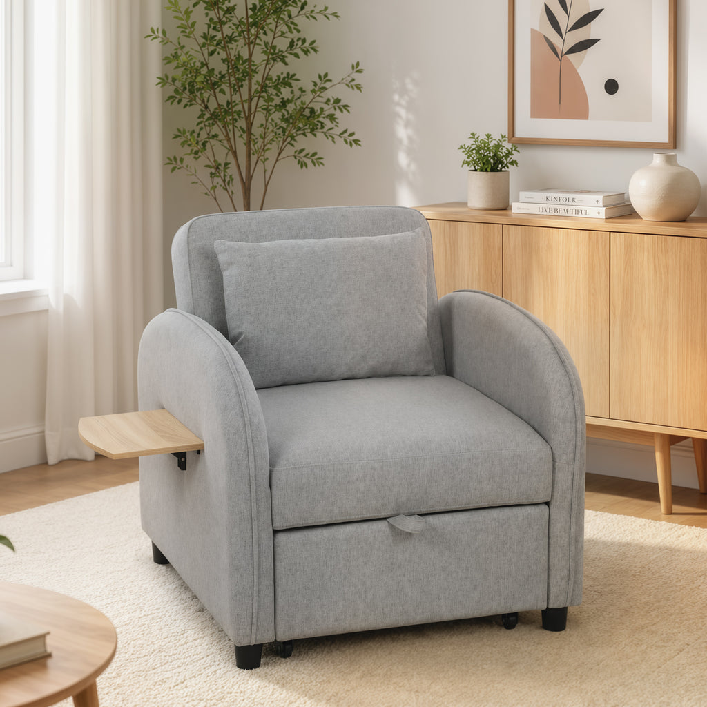 Fauteuil Convertible 1 Place, Fauteuil-Lit Clic-Clac 3 en 1, Dossier Réglable, Tablette Latérale Rabattable, Gris-1