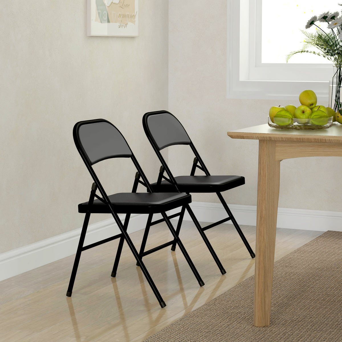 Lot de 2 chaises pliantes chaises de salle à manger portables cadre en acier dim. 45l x 46P x 78H cm noir-8