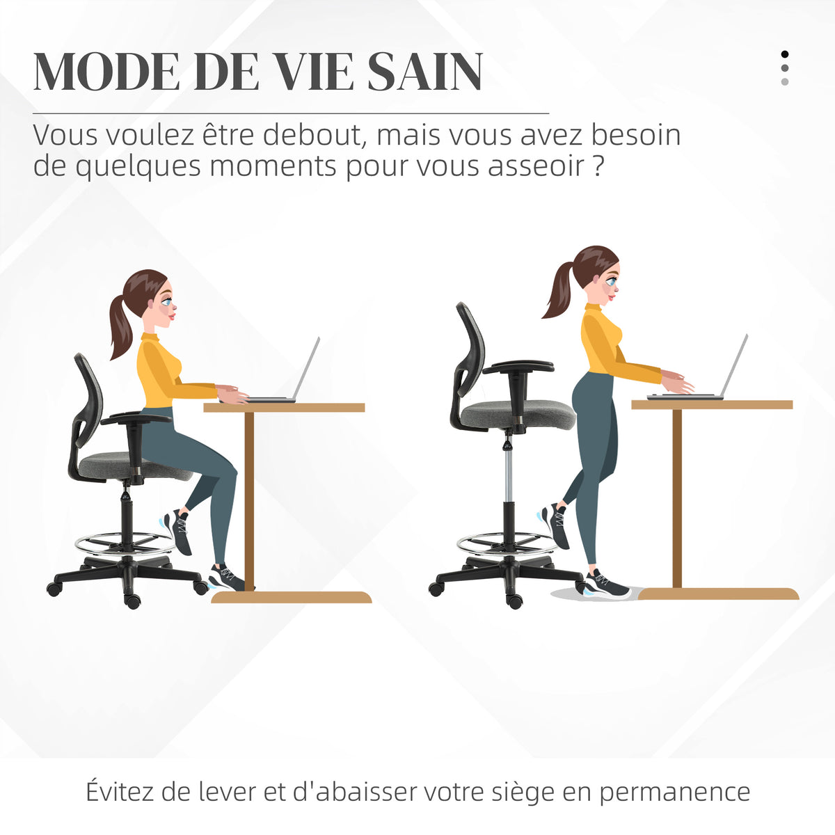 Fauteuil de bureau assise haute réglable, accoudoirs, dim. 60l x 57P x 97-119H cm sur roulettes, gris-4