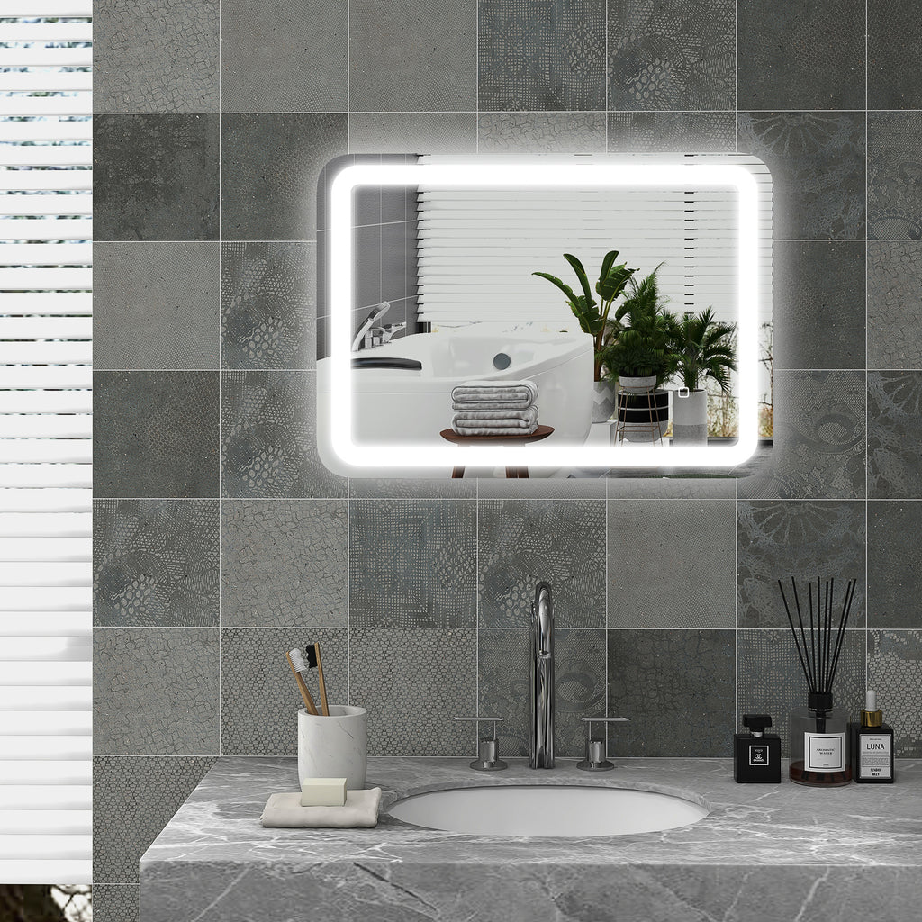 Miroir de salle de bain rectangulaire LED fonction anti-buée luminosité réglable fonction mémoire 70 x 50 cm argent-1
