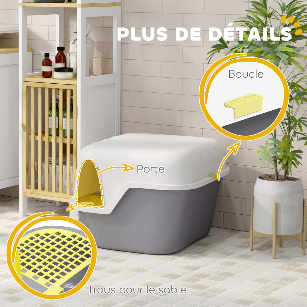 Bac à litière pour chat maison de toilette pour chat couvercle supérieur verrouillable et ouvrable 50 x 50 x 39 cm crème-6