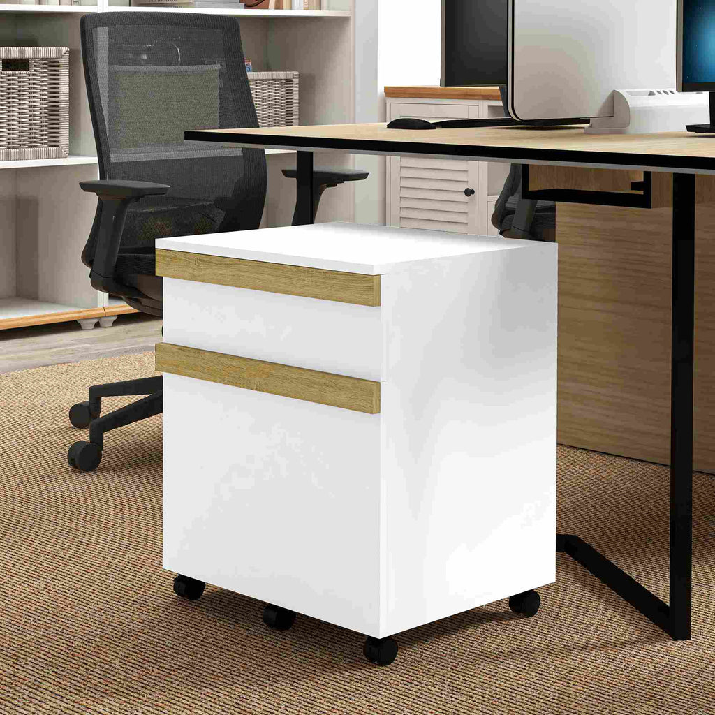 Caisson de bureau à roulettes avec 2 tiroirs coulissants trieur à dossiers 48 x 40 x 59,5 cm blanc-8
