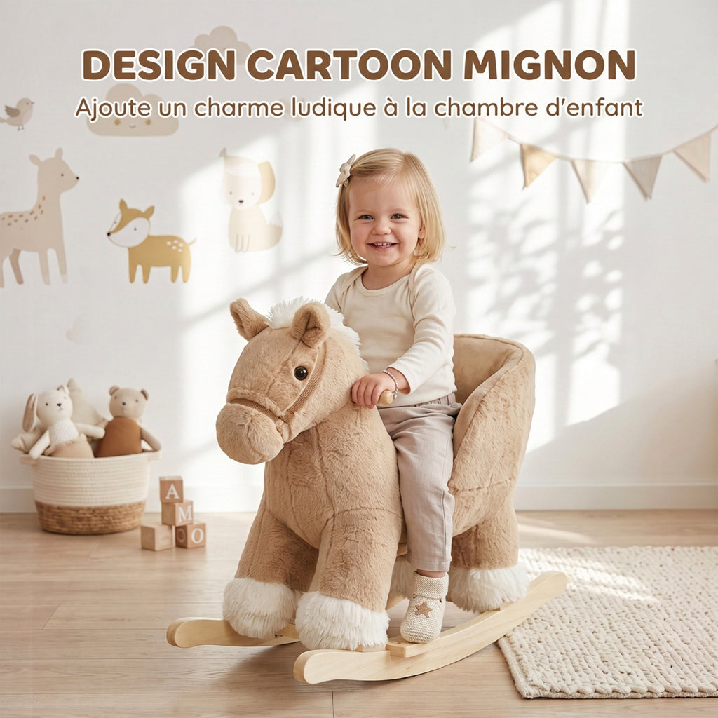 Cheval à Bascule pour Enfants, Animal à Bascule Bébé en Peluche avec Sons, Ceinture de Sécurité, 18-36 Mois, Marron-6