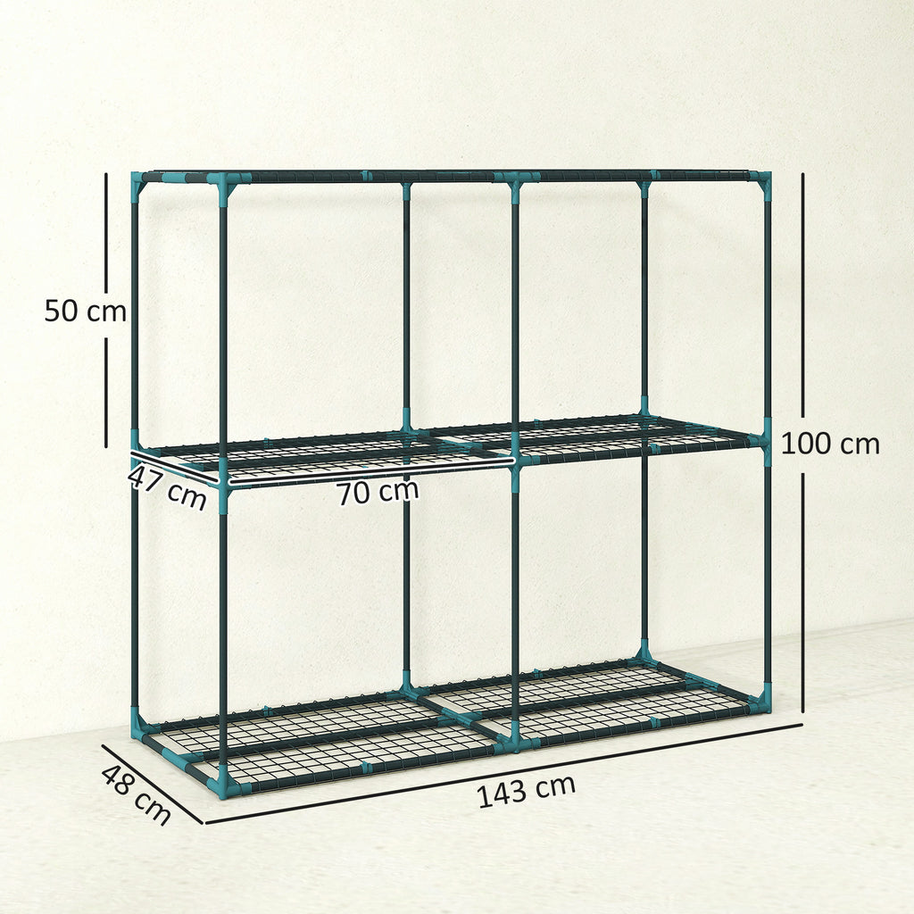 Étagère à Fleurs 3 Niveaux en Acier, Support à Plantes Intérieur Extérieur, Charge 20 kg, 143 x 48 x 100 cm, Vert Foncé-2