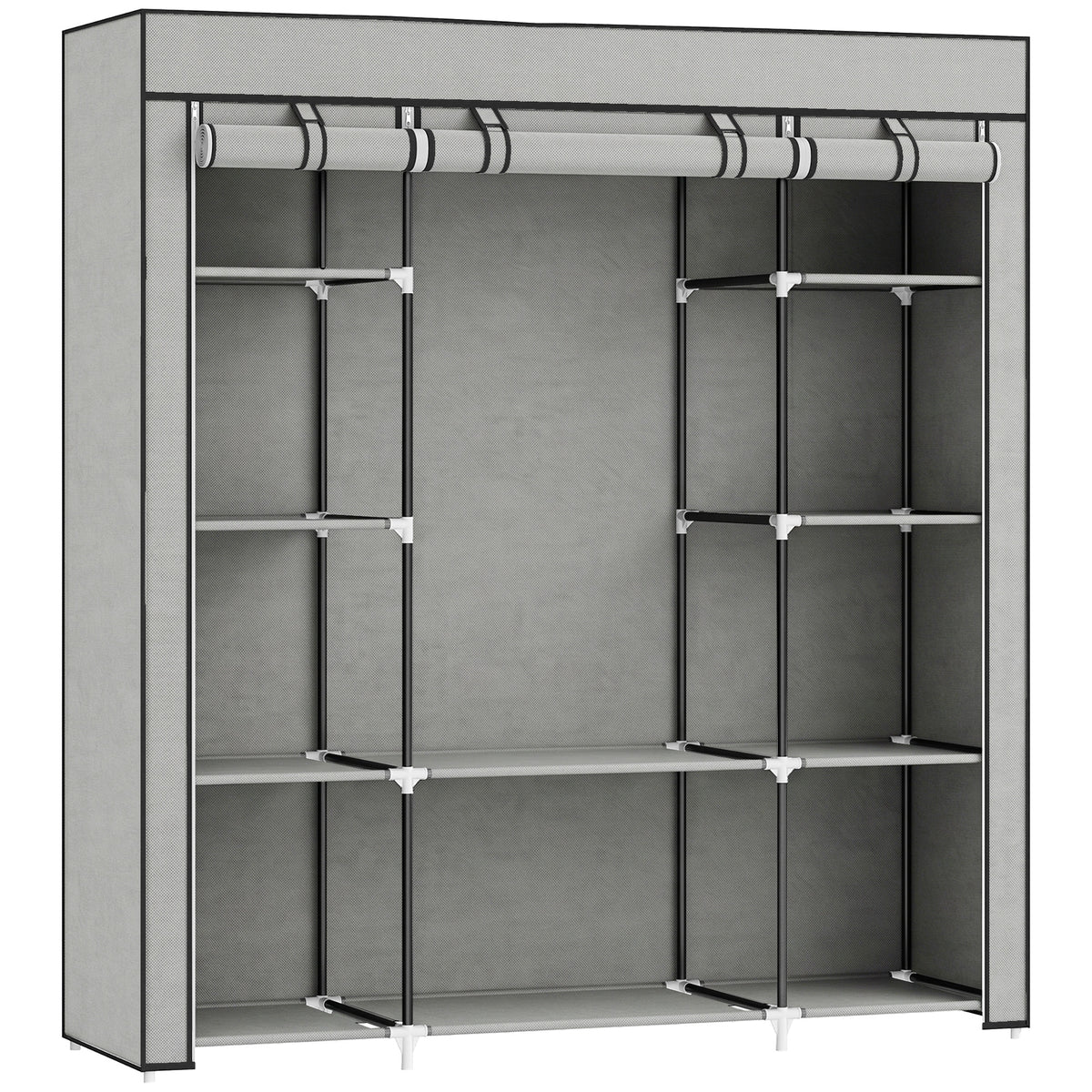Armoire de rangement penderie en tissu pliable avec barre de suspension et étagères, 150 x 43 x 162,5 cm, gris clair-0
