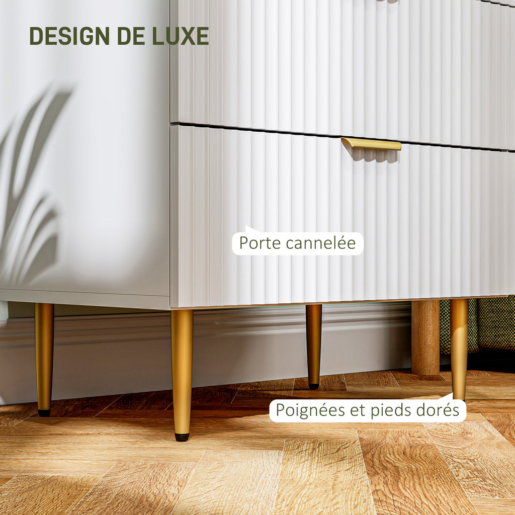 Commode 4 tiroirs commode chambre meuble de rangement moderne avec poignées et pieds dorés, dim. 60 x 40 x 96 cm, blanc-4