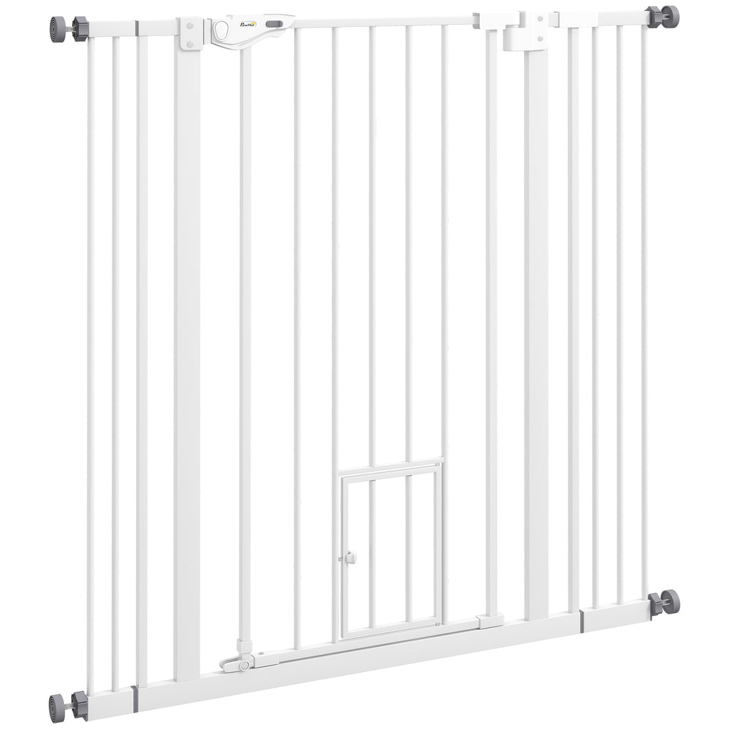Barrière de sécurité animaux de 104,1H cm avec porte fermeture automatique système de double verrouillage blanc-0