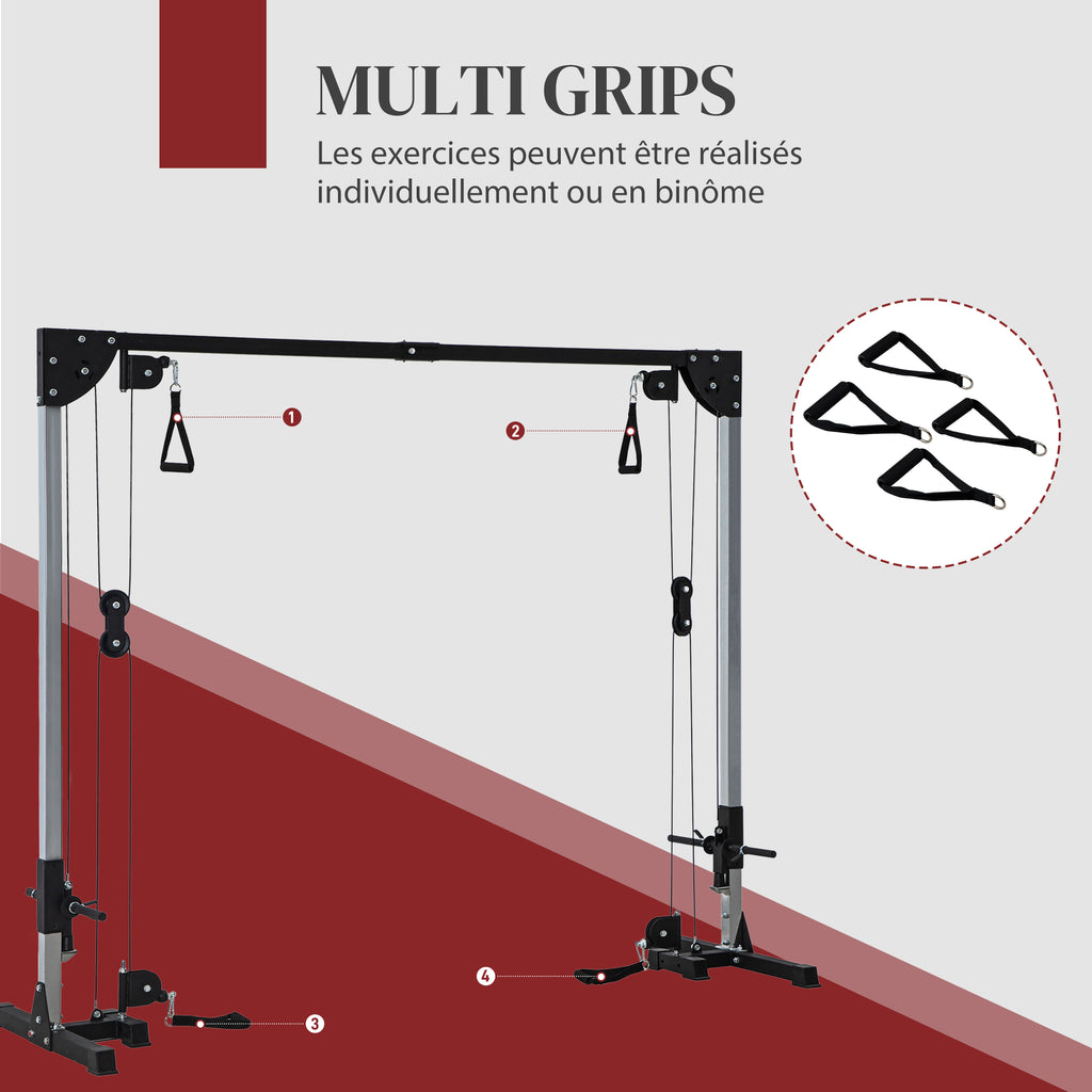 Appareil de musculation double poulie vis à vis crossover, charge libre 2 x 50kg dim. 245L x 85l x 207H cm-5