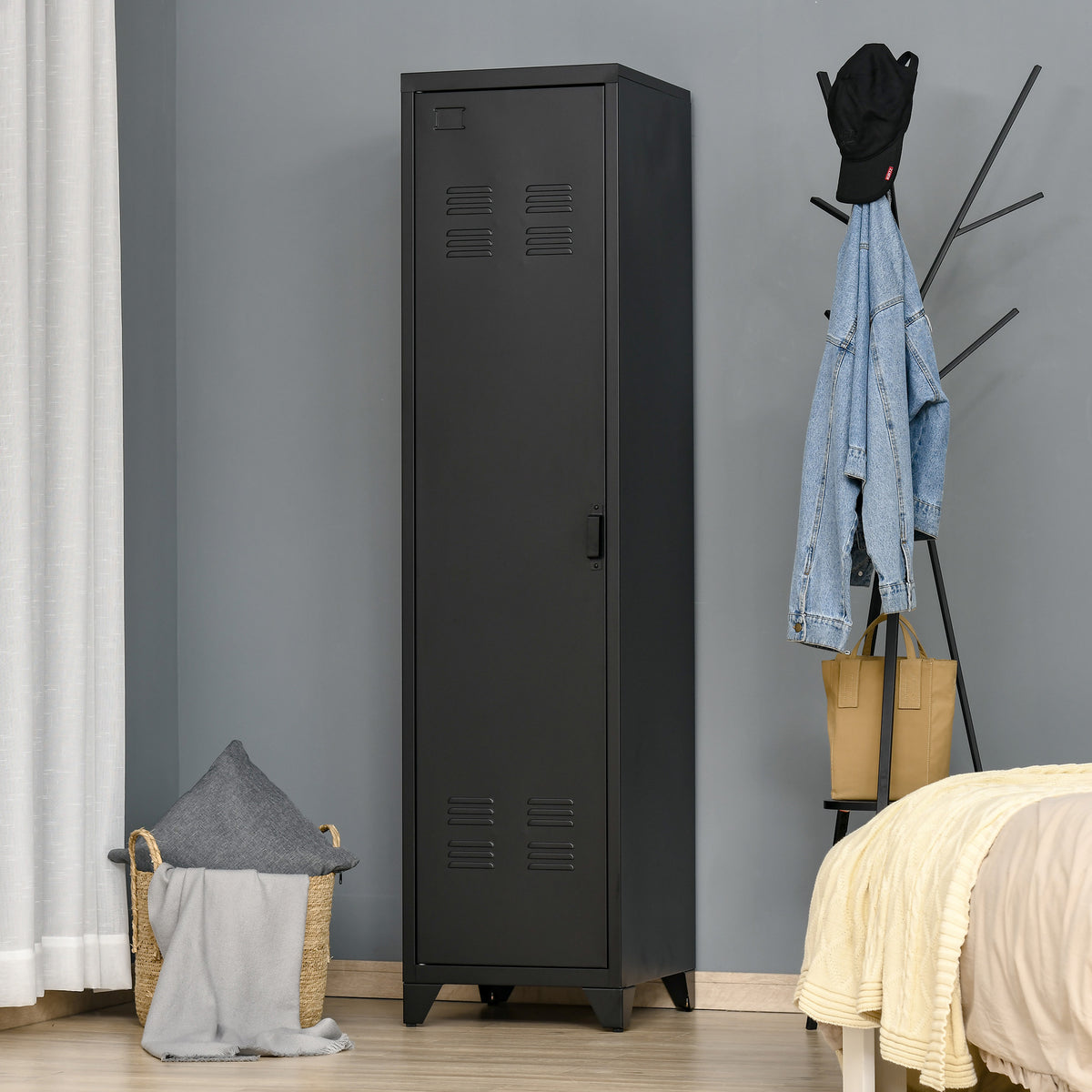 Armoire de Rangement compacte en métal casier style industriel avec 3 étagères, 1 tringle 43L x 50l x 180H cm-9