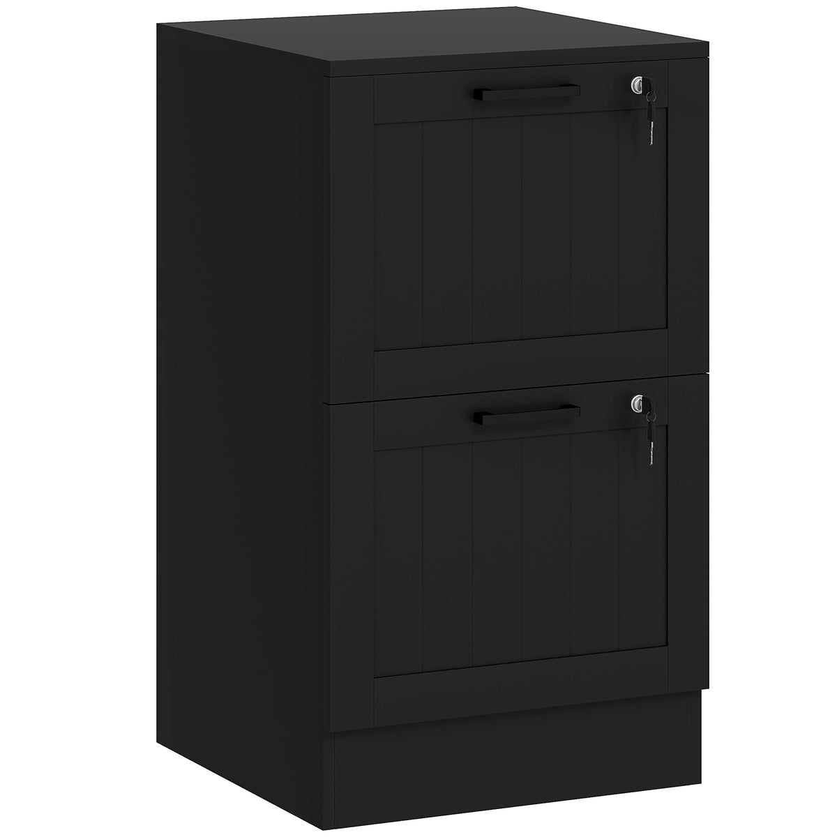 Caisson bureau, meuble rangement bois 2 tiroirs et serrure, barres de suspension réglables, 40 x 40 x 71 cm, noir-0