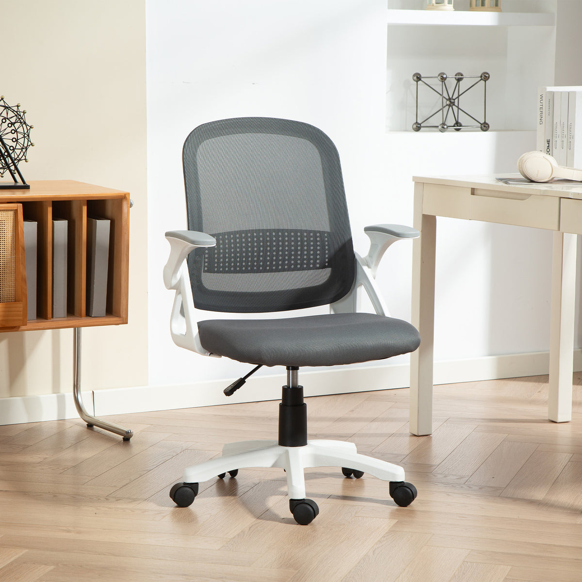 Chaise bureau ergonomique, fauteuil de bureau en maille avec accoudoirs relevables, hauteur réglable, gris-1