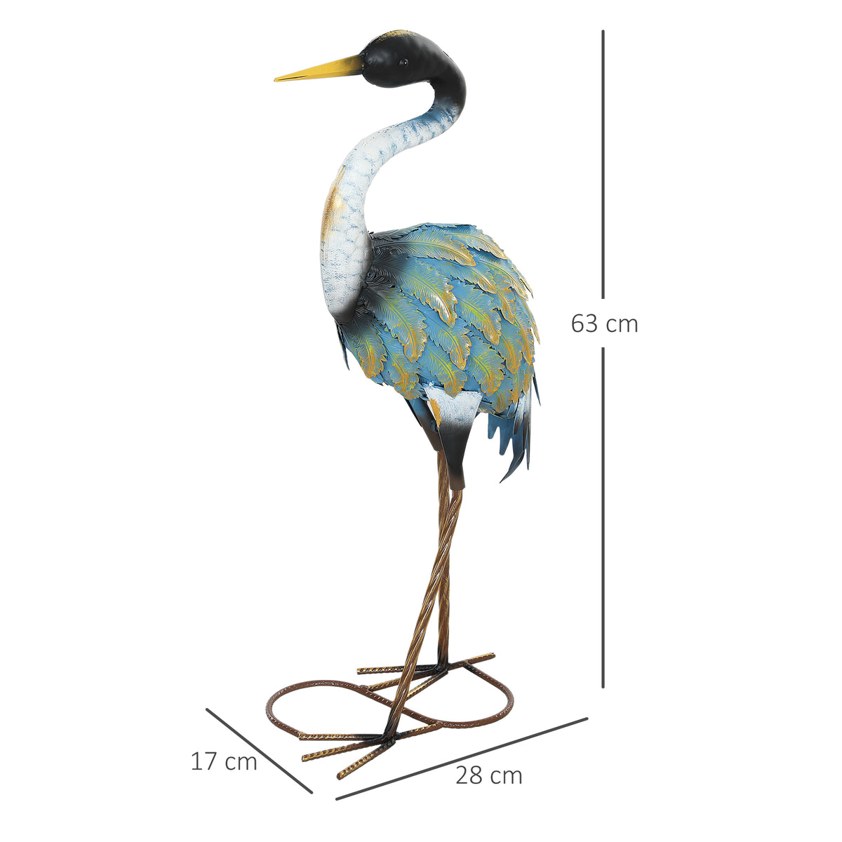 Statue jardin exterieur, sculpture de héron en métal, décoration de jardin exterieur 63 cm, multicolore-2