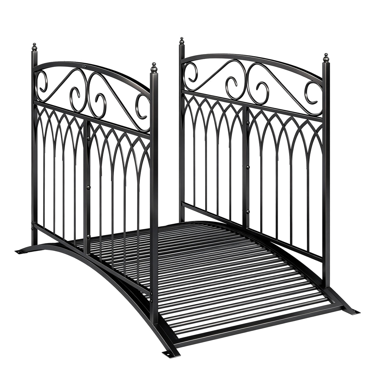 Pont de Jardin en Métal Style Baroque Passerelle Décorative avec Garde-Corps 91cm et Charge 100kg Noir-0