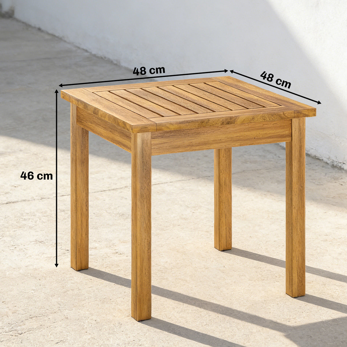Table Basse de Jardin Carrée en Bois d'acacia Massif, avec Plateau à Lattes, Pieds Réglables, 48x48x46cm, Naturel-2