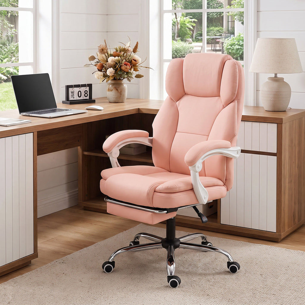 Chaise Bureau Ergonomique, Fauteuil de Bureau Inclinable en Cuir Synthétique Adapté aux Animaux, Hauteur Réglable, Rose-9