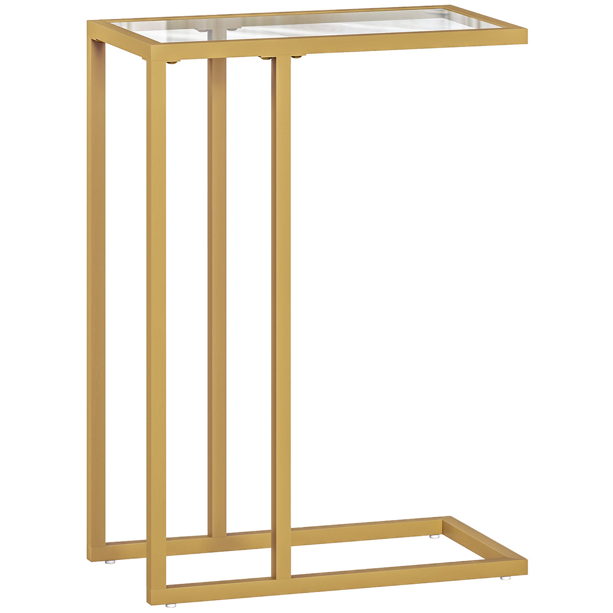 Table d'appoint en forme de C avec plateau en verre trempé, cadre en acier, doré-0