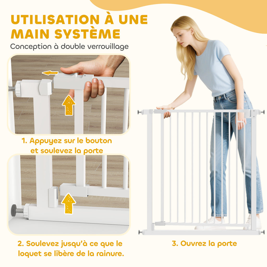 Barrière de sécurité pour chiens et bébés 76 à 80 cm avec extension fixation par pression sans perçage 76 à 80cm blanc-5