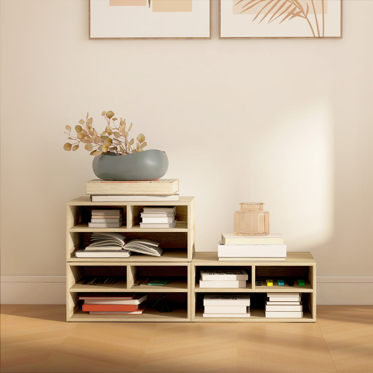 Organiseur bureau aspect bois avec 3 compartiments fournitures support d'imprimante dim. 47L x 40l x 22,5H cm-5