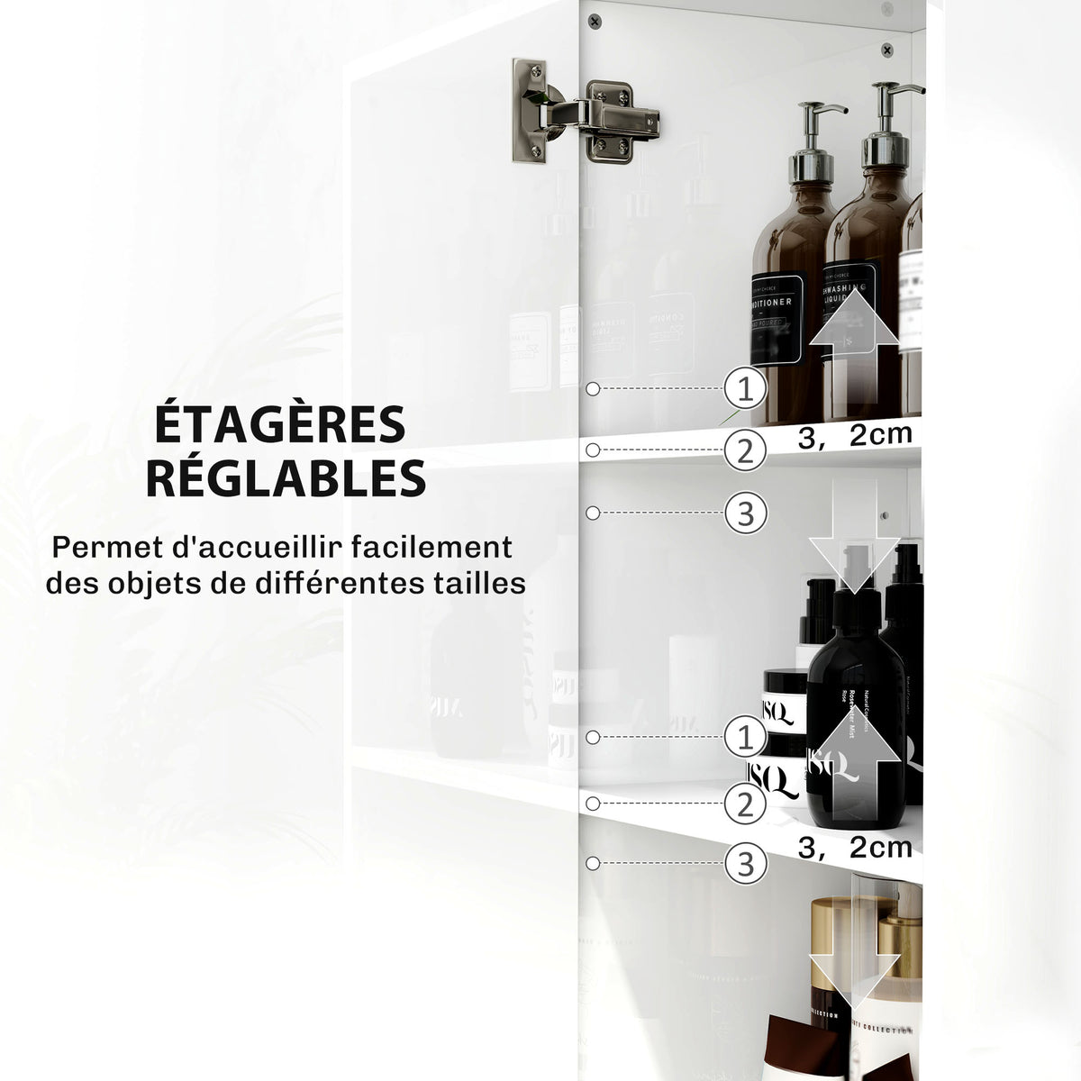 Armoire salle de bain haute meuble de rangement colonne 2 portes et étagères réglables 40 x 30 x 167,5 cm blanc-4