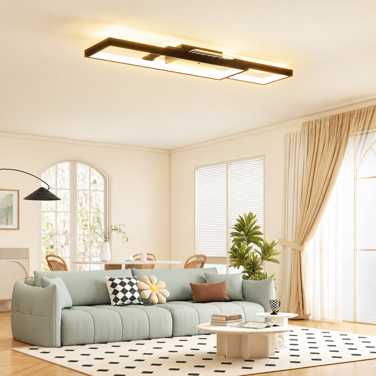 Plafonnier LED rectangle 43W, luminaire plafonnier 3000-6000K, 4600LM, télécommande, 70 x 30 cm, noir-1