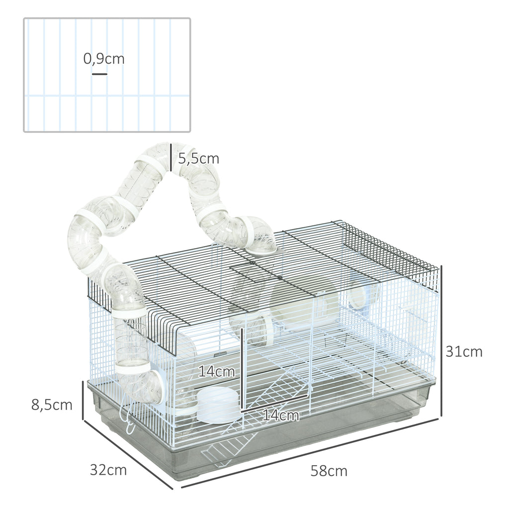 Cage hamster cage rongeur avec tunnel et accessoires inclus fil d'acier 58 x 32 x 31 cm gris-2