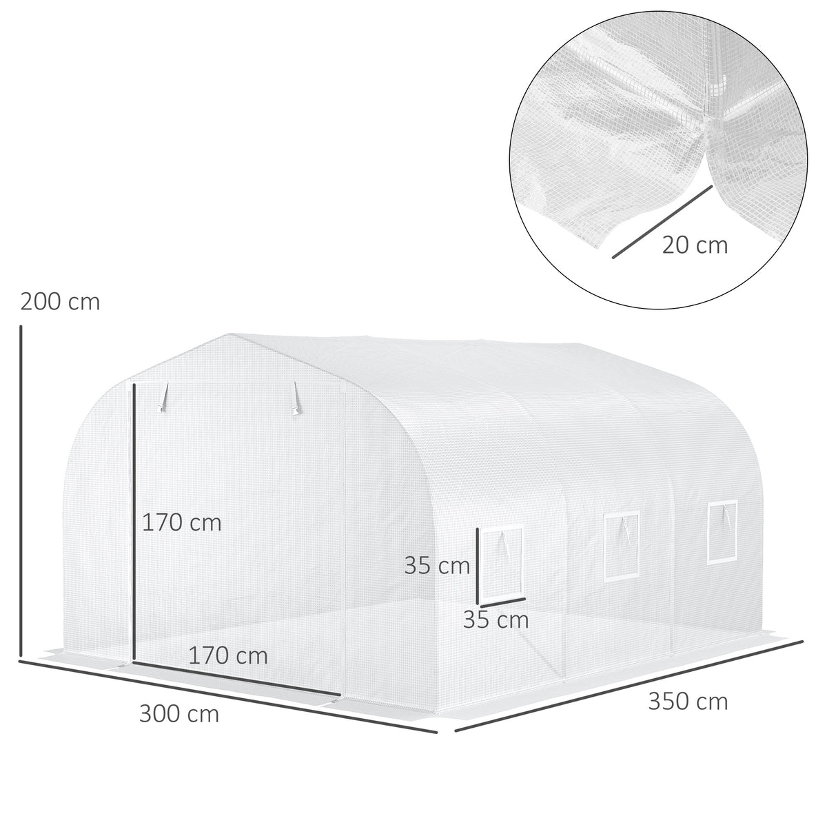Serre de jardin serre tunnel de Jardin dim. 3,5L x 3l x 2H m Porte + 6 fenêtres enroulables Acier galvanisé bâche PE Haute densité Blanc-2