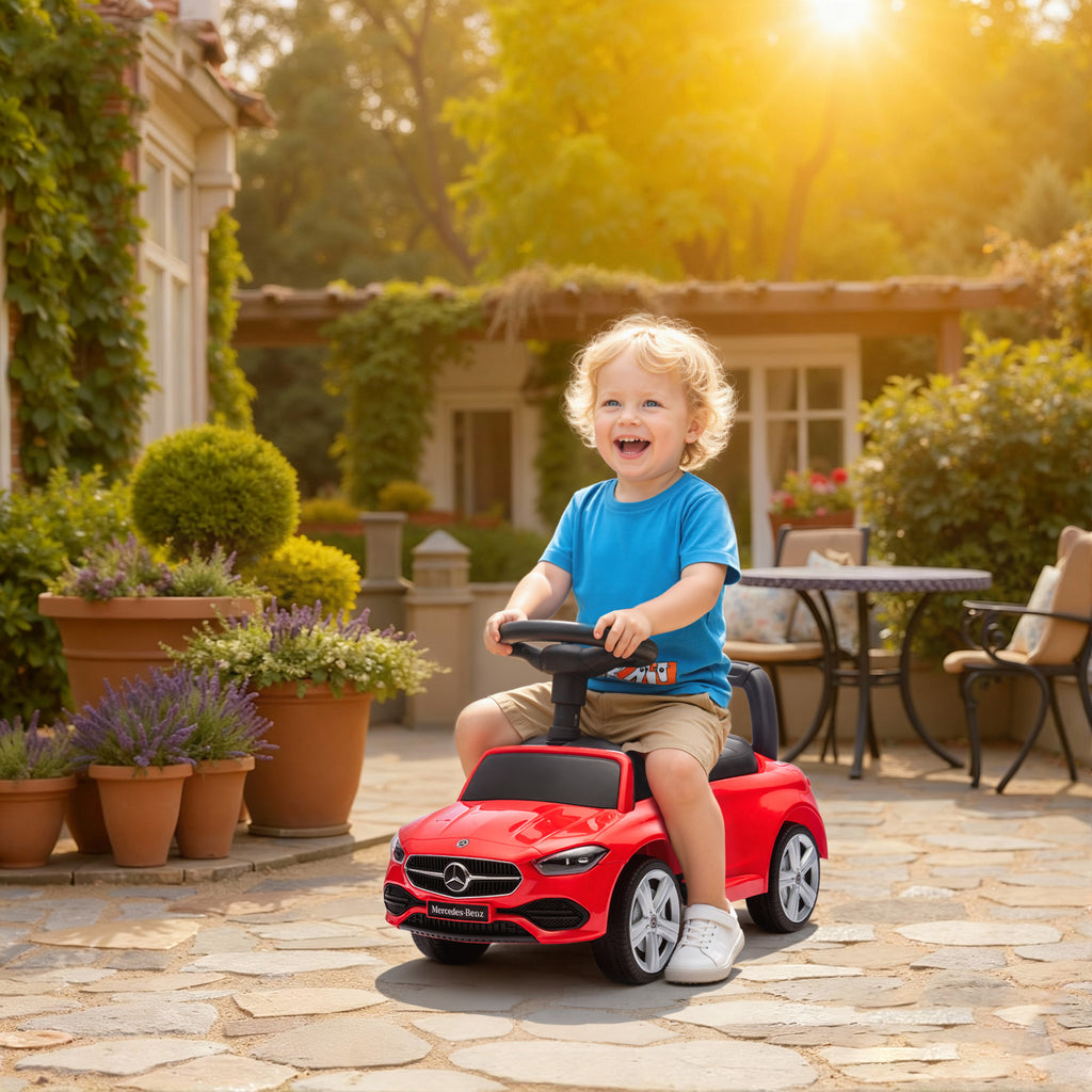 Porteur enfants Mercedes-Benz sous licence, porteur voiture à pousser avec poignée amovible, 91 x 40 x 83 cm, rouge-8