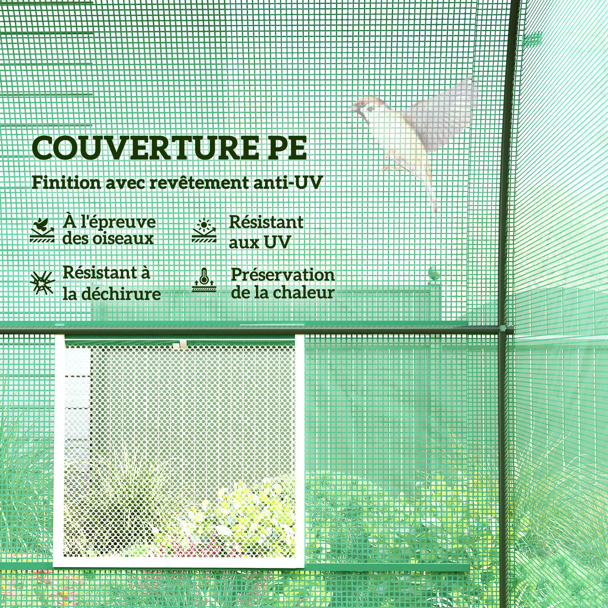 Serre de Jardin Tunnel 5 m² 2,5L x 2l x 2H m Acier renforcé Ø 1,8 cm + PE Haute densité 140 g/m² fenêtres Vert-3