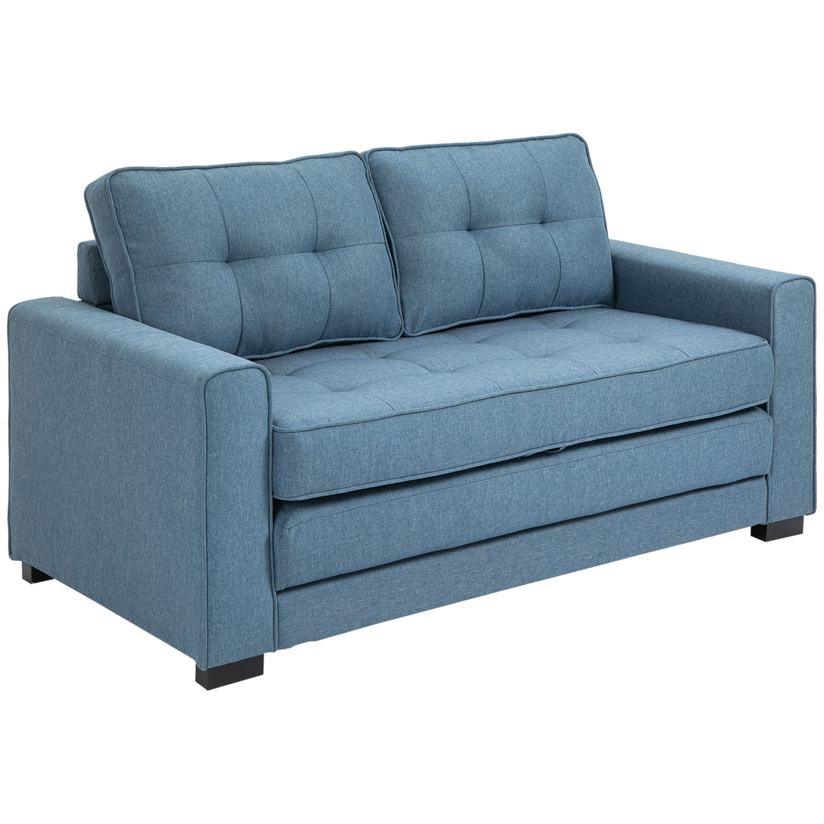 Canapé droit convertible 2 places - dossier capitonné - 147,5 x 75 x 85 cm - bleu-0