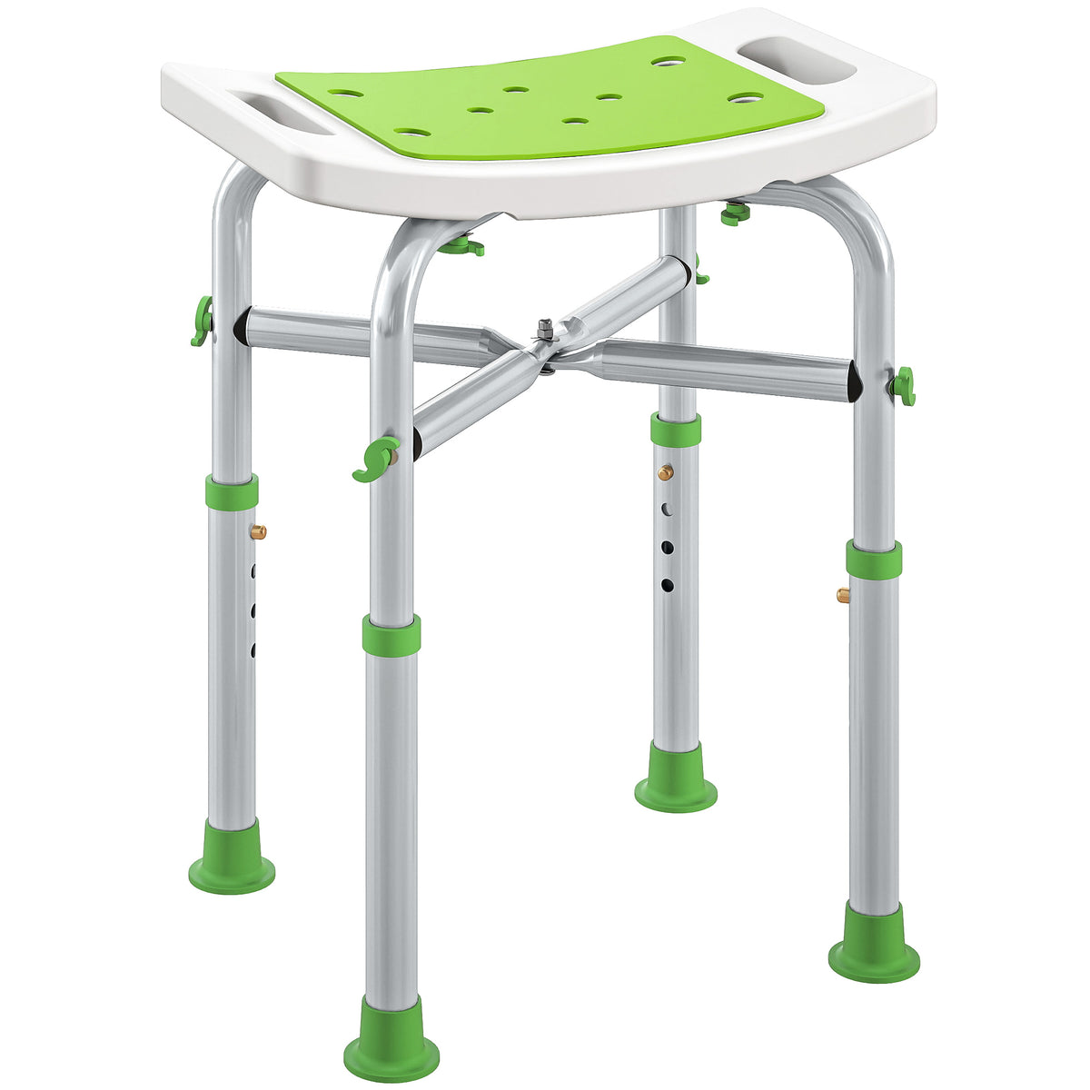 Tabouret de douche chaise de douche - assise rembourré et réglable, patins à ventouses antidérapants, en aluminium vert-0
